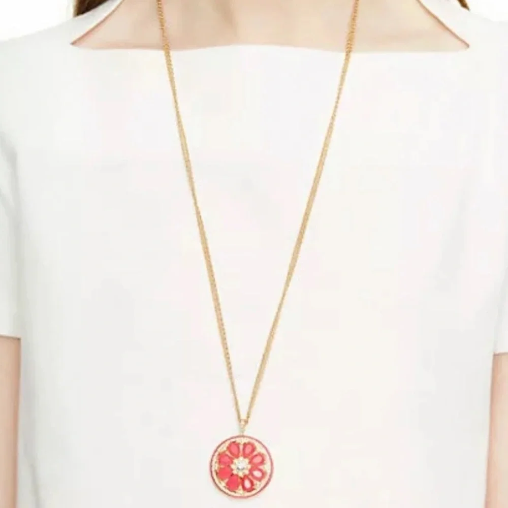 $98 Kate Spade Out Of Office Crystal Grapefruit Long Pendant Necklace - Picture 3 of 6